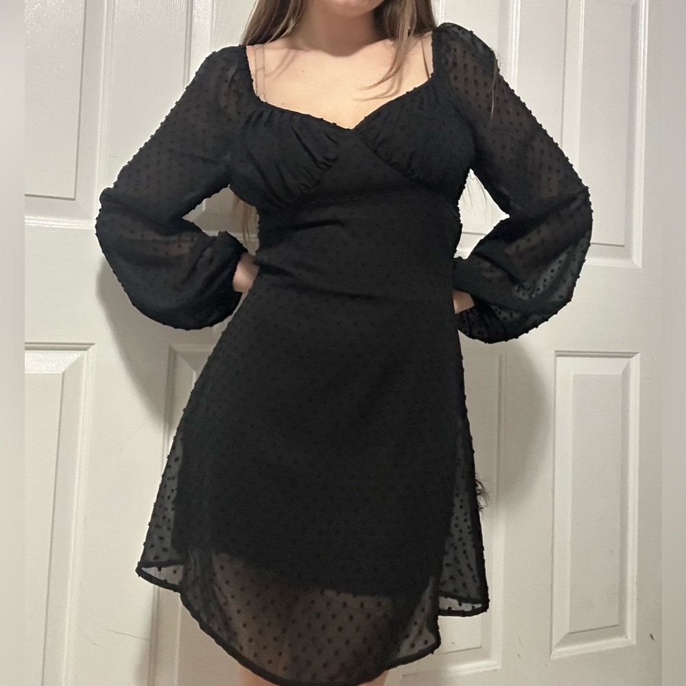 SHEIN Black Sheer Long Sleeve Dress